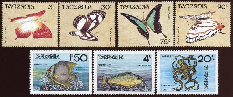 Tanzania Sc# 328 - 329, 331; 446 - 447, 451 - 452.  MNH,  2017 SCV 15.20