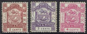 NORTH BORNEO 1888 ARMS 2C 3C AND 4C INSCRIBED POSTAGE & REVENUE 