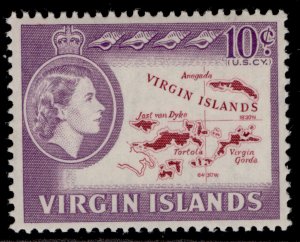 BRITISH VIRGIN ISLANDS QEII SG185, 10c lake & deep lilac, NH MINT.