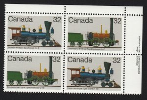 HISTORY of LOCOMOTIVES (1836-1860) = Canada 1983 #1000a UR Block of 4 MNH