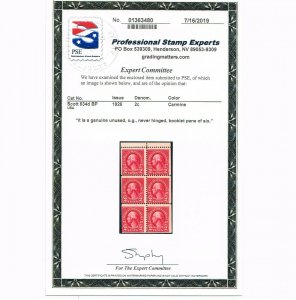 GENUINE SCOTT #634d FULL BOOKLET PANE MINT OG NH PSE CERT CARMINE TYPE-I  #8748