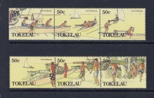 TOKELAU Sc# 163 - 164 MNH FVF Set2 x Strip Locals Gathering Food