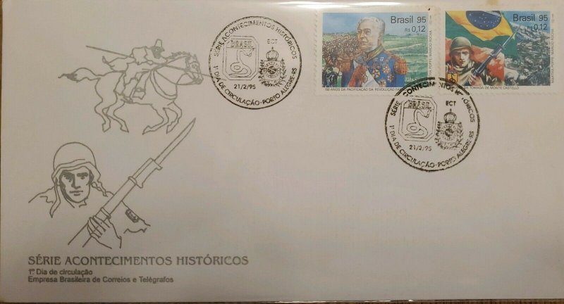 A) 1995, BRAZIL, HISTORICAL EVENTS, FDC, 50 YEARS OF THE TAKING OF MONTE CASTELL 