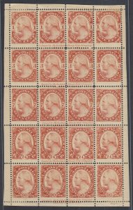 US, Sc 182-E3d, MHR, complete pane of twenty, scarce, ex Brazer