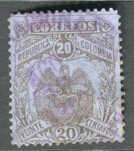 COLOMBIA;  1892 early classic fine used 20c. value