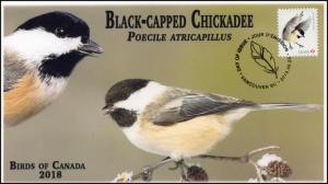 CA18-047, 2018, Birds of Canada, Pictorial, FDC, Black-capped Chickadee