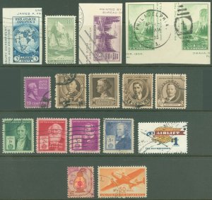 US Scott #735a//1612 + Back of Book, LOT/17 Used Stamps, A Few Faults (YG)