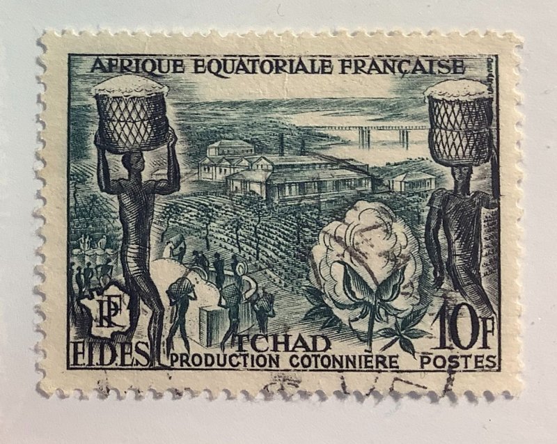 French Equatorial Africa 1956 Scott 190 used - 10fr, Chad, production cotonniere