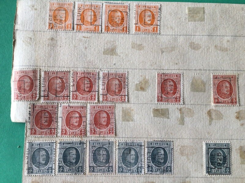 Belgium pre cancel stamps on 2 old album part pages Ref A8443