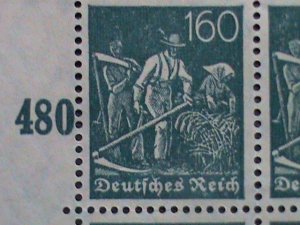 ​GERMANY 1921 SC#149 OVER 100 YEARS OLD STAMPS- FARMERS- PLATE BLOCKS OF 6-MNH