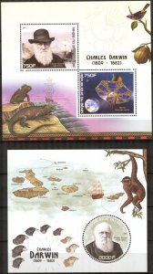 Benin 2017 Science Birds Ships Charles Darwin 2 S/S MNH