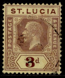 ST. LUCIA GV SG82b, 3d purple/pale yellow, FINE USED. Cat £60. DIE II