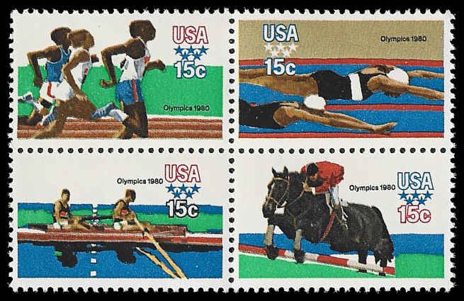 PCBstamps   US #1791/1794a Block 60c(4x15c)Summer Olympics, MNH, (15)