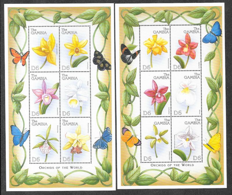 Gambia 2153-2154 Mint NH MNH Souvenir Sheet Flowers Orchids!