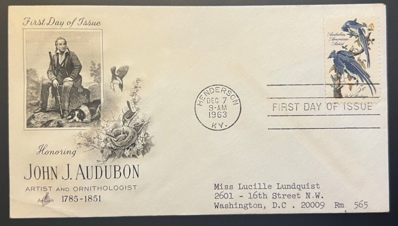 JOHN J AUDUBON #1241 DEC 7 1963 HENDERSON KY FIRST DAY COVER (FDC) BX4