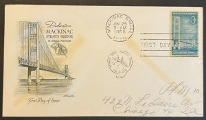 MACKINAC BRIDGE #1109 JUN 25 1958 MACKINAC BRIDGE MI FIRST DAY COVER (FDC) BX5