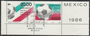 MEXICO 1373b, Promotion for 1986 Soccer World Cup pair + label, USED, CTO . VF