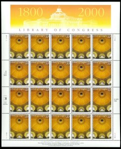 Library of Congress Sheet of Twenty 33 Cent Postage Stamps Scott 3390