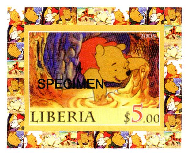 LIBERIA SHEET DELUXE IMPERF DISNEY WINNIE THE POOH specimen