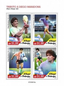 St Thomas - 2020 Diego Maradona Tribute - 4 Stamp Sheet - ST200615a