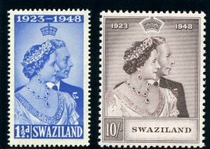 Swaziland 1948 KGVI Silver Wedding set complete superb MNH. SG 46-47. Sc 48-49.