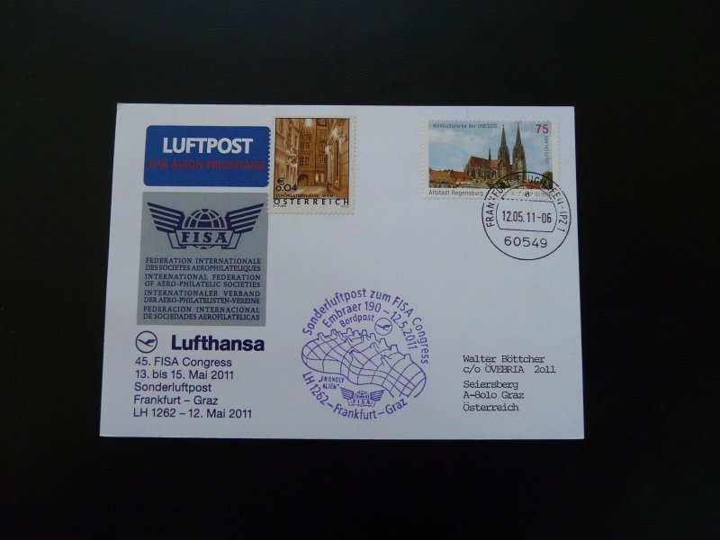 first flight cover Frankfurt Graz Embraer 190 Lufthansa 2011