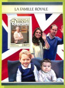 A1706 - DJIBOUTI, ERROR: MISSPERF, S/S - 2016, Prince William, Kate, Queen, Flag