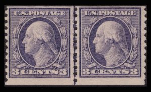 MOMEN: US STAMPS #456 COIL LINE PAIR S.L. WMK MINT OG NH $2,600 LOT #75785*