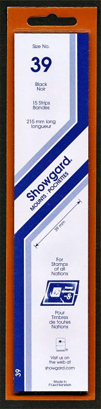 Showgard Stamp Mount Size 39/215 mm - BLACK (Pack of 15) (39x215  39mm)  STRIP 