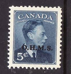 Canada-Sc#O15A-Unused 5c deep blue  KGVI Postes-Postage-overprinted OHMS-og-NH-1