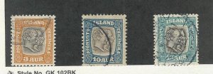 Iceland, Postage Stamp, #O31, O34-O35 Used, 1907-08, JFZ