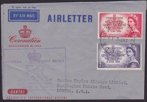 AUSTRALIA 1953 Qantas formular airletter Coronation flight to London........2963