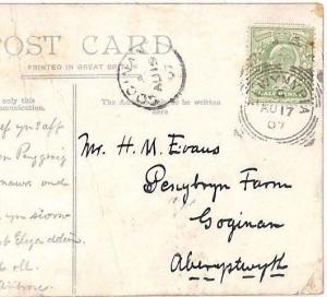 AL127 GB WALES 1907 *Llwynypia*SQUARED CIRCLE Postcard Gogiinan{samwells-covers}