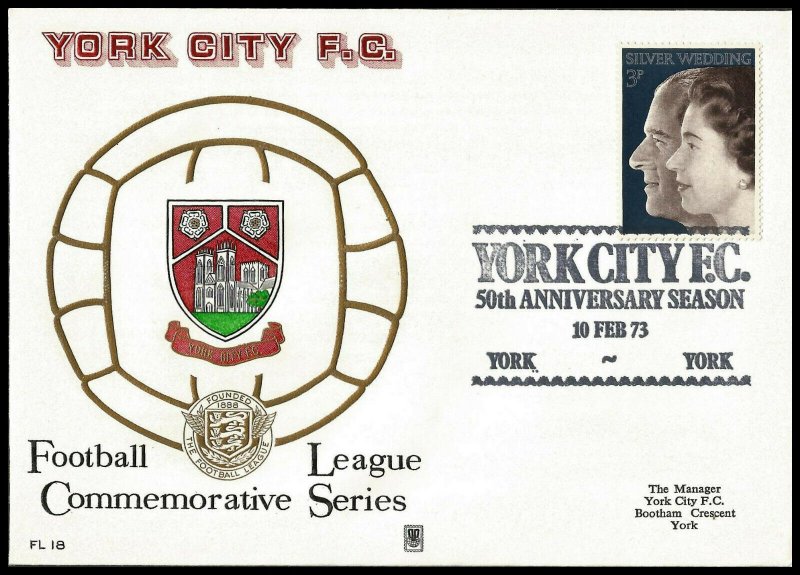 1973 York City FC 50th Anniversary Year Commemorative First day Cover