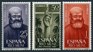 Rio Muni 24-26, MNH. Michel 37-39. Father Joaquin Juanola, Cross, Palm. 1963.