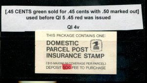 USA SC# QI 4v  Postal Insurance Complete Booklet MNH 50c marked out