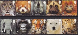 Sc# 2883  / 2892 Great Britain 2011 GB WWF full MNH strip set CV $15.00