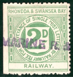 GB Wales RHONDDA & SWANSEA RAILWAY Letter Stamp 2d *JERSEY MARINE* Station SBW86