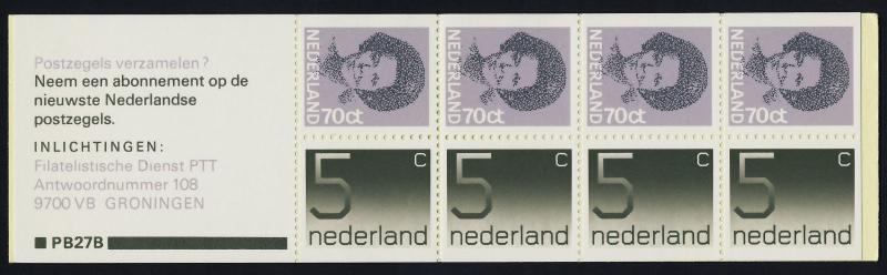 Netherlands 621a Booklet PB27B MNH Queen Beatrix, Numeral