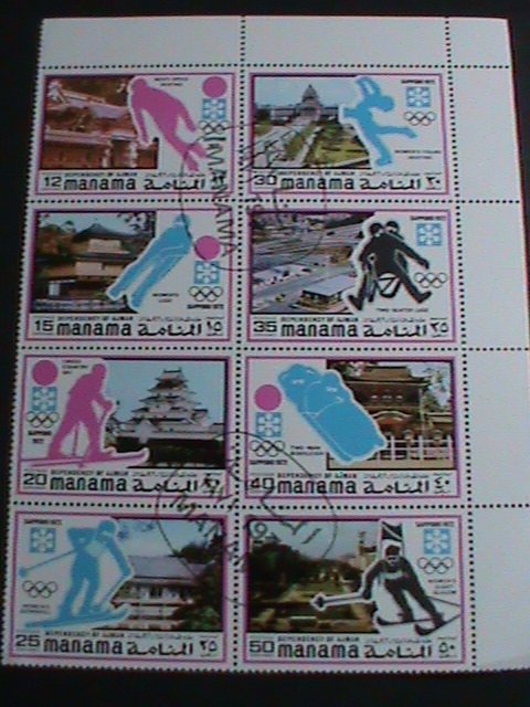 MANAMA STAMP-1972 WINTER OLYMPIC GAMES SAPPORO'72-JAPAN BLOCK OF 8 CTO VF