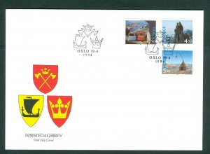 Norway. 1994 FDC Cachet Coat Of Arms. Cable Cars-Mountain.World.  Sc# 955-56-57.