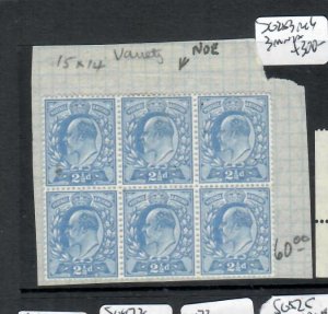 GREAT BRITAIN KE  2 1/2D  P 15X14  SG 283 BLOCK OF 6 , NOE VAR  3  MNH  P0801H