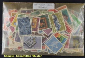 SWITZERLAND, 300 DIFFERENT STAMPS - PAKET FROM DEALER STOCK