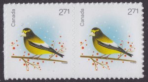 Canada 3367 Christmas Holiday Birds Grosbeak $2.71 horz pair MNH 2022