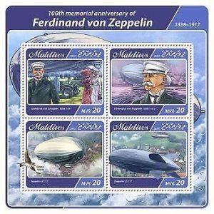 2017 Maldives. Ferdinand Von Zeppelin. Michel: 6878-6881. Scott Code: 3860