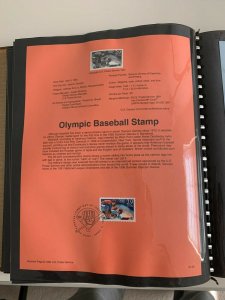 USPS Souvenir Page Scott 2619, 1992 Olympic baseball game stamps