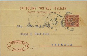93183 - ITALY - POSTAL HISTORY - PERFIN stamp on POSTCARD:   PIRELLI Tyres  1903