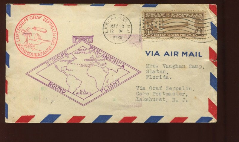 C14 Graf Zeppelin Air Mail Used Stamp on Nice  Flight Cover (C14-RC11)