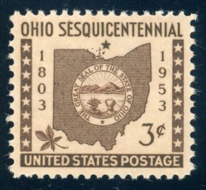 US Stamp #1018 Ohio Sesquicentl 3c - PSE Cert - XF-SUP 95 - MOGNH - SMQ $25.00