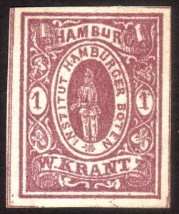 1863, Germany, Hamburger Boten, W. Krantz, Local stamp, MNG